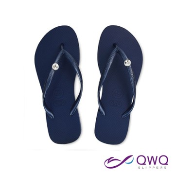 女款典雅時尚水晶人字拖鞋-耐磨防滑夾腳拖鞋-鞋帶免費維修-衛星石白-藏青藍
