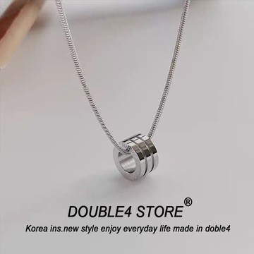 【DOUBLE4】韓國 刻痕圓圈 細骨鍊 韓系項鍊 蹦迪 穿搭 男項鍊 短鍊 鋼項鍊 男女 鈦鋼【C57】