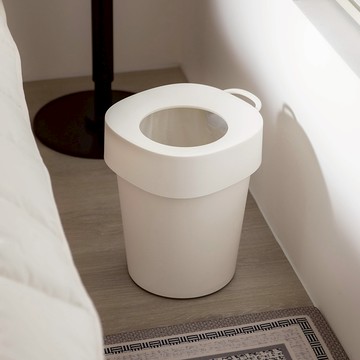 日本 霜山 滑輪式簡約風垃圾桶(附垃圾袋60張)-12L-多色可選 - 典雅白