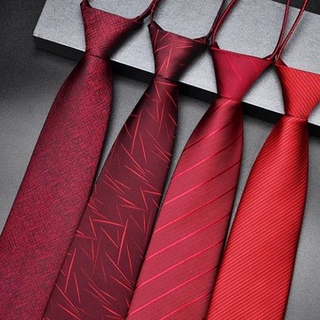 紅色結婚領帶男拉鏈式新郎婚禮酒紅手打正裝西裝商務男士免打懶人
