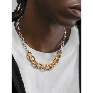 GRGR 18K金色O圈鈦鋼項鏈男嘻哈歐美街頭個性百搭拼接鎖骨鏈潮INS