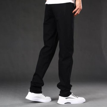 純黑色春秋季加長版牛仔褲男裝高個子110cm直筒休閑高佬褲子加絨