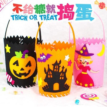 萬聖節DIY自行組裝水桶手提 糖果袋 材料包 不織布提袋 禮物袋 糖果袋【BlueCat】【HW0101】