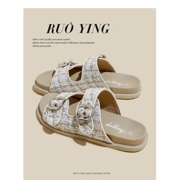 小香風厚底涼拖鞋女夏季外穿2024新款軟底百搭一字拖鞋大碼41-43