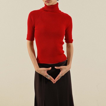 【NaSuBi Vintage】高領純色螺紋針織古著上衣