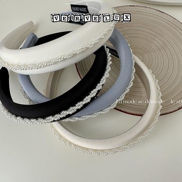 两件9.9折🔥臺灣出貨🔥可開發票✅韓版ins巴洛克仿珍珠絲光緞面布藝甜美小香頭箍時尚髮飾海綿髮箍