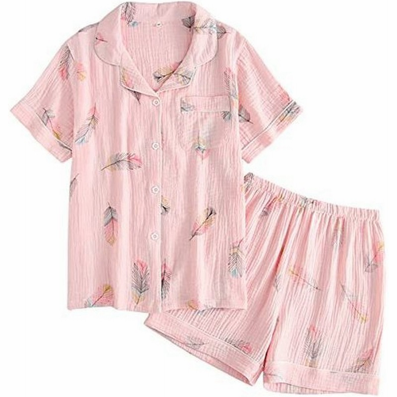 パジャマ 綿100 レディース 半袖 ガーゼパジャマ 夏 ルームウェア 上下セット 部屋着 前開き かわいい 吸汗通気 肌に優しい 敏感肌用 通販 Lineポイント最大get Lineショッピング
