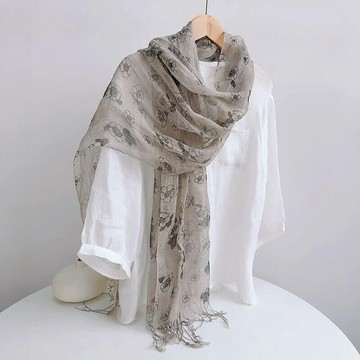 日系亞麻印花圍巾252131