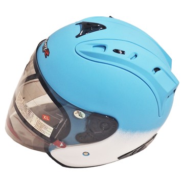 普通型露臉式機車防護頭盔 含一層護目鏡 R3-A6  天藍白色  XL