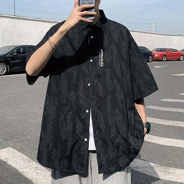 扎染大碼夏季襯衫男生短袖高級感炸街小衆設計感休閒防曬襯衣外套