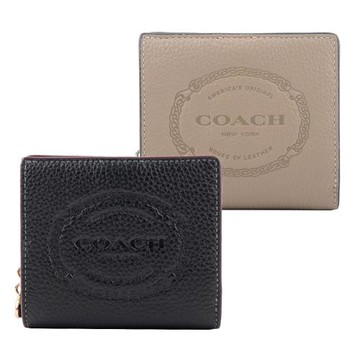 COACH Morgan 金/銀色C Logo 拉鍊鎖鏈標誌壓印暗釦二折短夾(任選) CM216