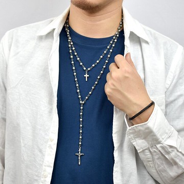 十字架項鍊 復古銀耶蘇方珠長鍊【NBE15】