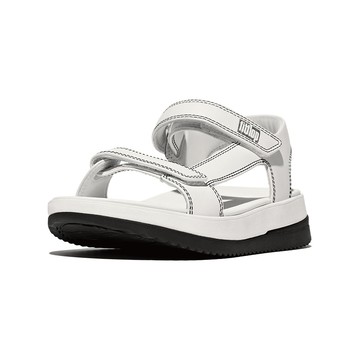 FitFlop SURFF 調整式撞色縫線皮革後帶涼鞋-女(都會白/黑色)