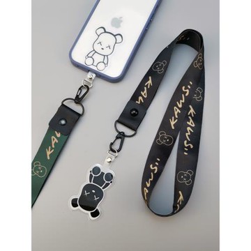 手機掛繩寬帶創意固定卡片夾片暴力熊男女子不勒脖防丟短手繩手機殼背貼片女掛脖長繩斜挎可背