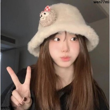 超實惠冬 秋冬帽子 毛絨絨雪莉枚毛絨披肩帽女秋冬保暖可愛毛絨帽顯臉小水桶帽子