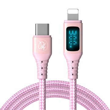 PICKOGEN Type-C TO Lightning PD 快充充電傳輸線 VAW數顯 維納斯 1.8M 粉色 支援iPhone5-14全系列