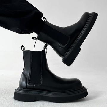 車縫線加固新款切爾西英倫風真皮高級感煙筒馬丁靴男士潮流中幫靴