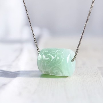 【萬事亨通】冰種果綠雕花路路通項鍊 | 天然緬甸翡翠A貨 | 送禮