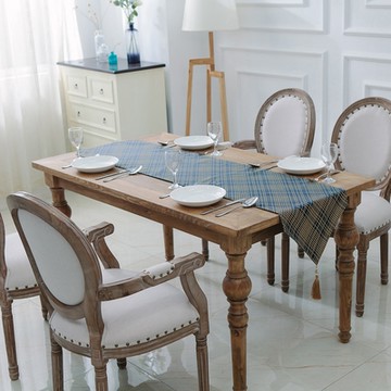 【伊美居】金色格紋雙層緹花流蘇檯布 38x178-兩色可選