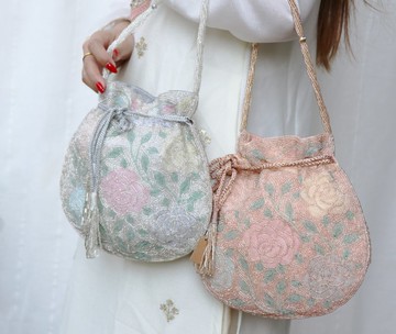 【銀玫瑰/粉玫瑰】新中式玫瑰花紋/釘珠手工包