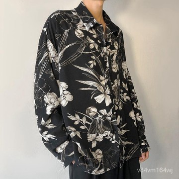 【優選好物】抖音爆款墜感黑花襯衫男潮流高級感雪紡復古港味暗黑系設計感襯衣jioyh ggfs
