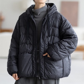 [米蘭精品] 真羽絨90%鴨絨羽絨外套羽絨衣夾克-連帽簡約百搭休閒防寒保暖女外套74dt24