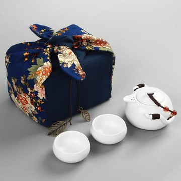 夜雨寄物一壺二杯三四杯便攜快客茶具套裝禮品包復古棉麻陶瓷茶具