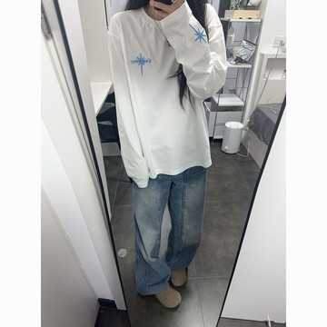 11@7衛衣女 長袖上衣 秋冬女裝 大學t恤 寬鬆上衣 不是印花立體刺繡美式復古星星衛衣女潮牌長袖T恤寬鬆情侶裝男