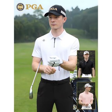PGA 高爾夫服裝男士夏季短袖T恤吸濕速干彈力透氣面料翻領polo衫