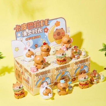 國版卡皮巴拉水豚漫步時光盲盒潮玩公仔情緒治愈桌面擺件兒童玩偶
