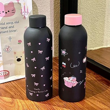 ✅學生簡約保溫杯可愛字母感彈跳式便攜水杯不銹鋼隨手喝水杯