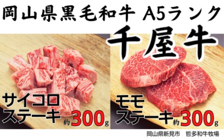 千屋牛 サイコロ・モモステーキセット(合計約600g) 牧場直送便 A5ランク