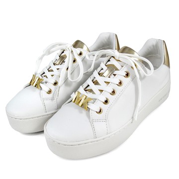 MICHAEL KORS POPPY LACE UP 金字Logo白金色素面休閒平底球鞋