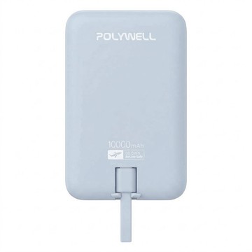 POLYWELL 寶利威爾 磁吸無線充行動電源 10000mAh Type-C自帶線  藍色  S037P02
