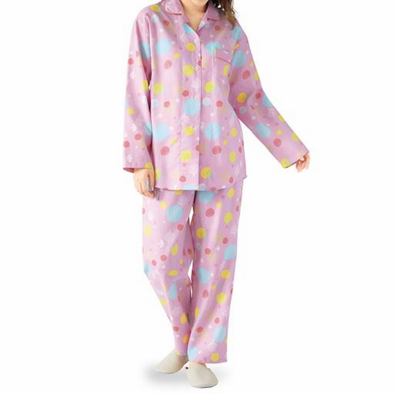 ゆったりビエラシャツパジャマ プリント柄がかわいい 綿100 ソフトピンク S 通販 Lineポイント最大get Lineショッピング