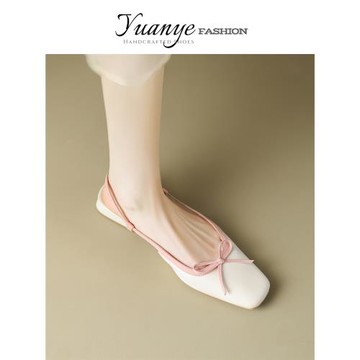 原野Yuanye●純愛戰士！真皮蝴蝶結包頭涼鞋女一字帶淺口后空單鞋