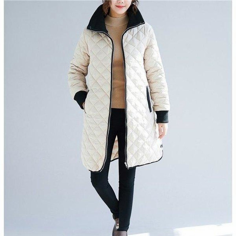 キルティングコート ロング レディース フードなし ハイネック サイド
