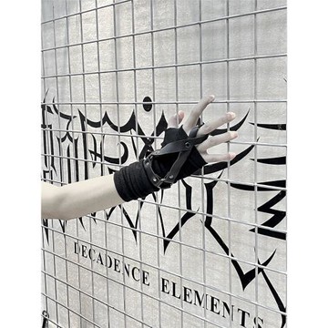 頹廢元素暗黑PU皮袖套半指 搖滾演出朋克個性ins機能防護忍者手套