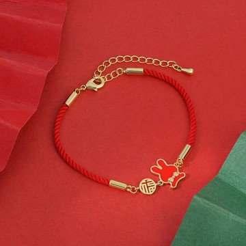 喜氣洋洋拜年手鍊/過年紅繩-福氣兔兔 (周長約17cm)
