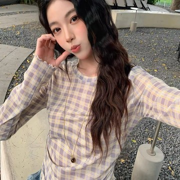 夏季必備🌞 復古格紋設計感辣妹微透薄款網紗打底衫女速幹格子防曬T恤上衣女