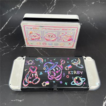 SWITCH OLED保護殼透黑殼NS續航保護殼可插底座殼 涂鴉KIRBY