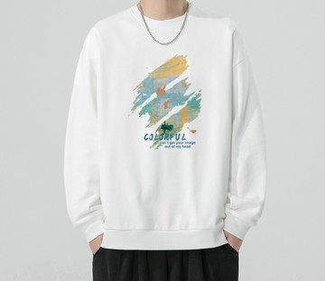 FINDSENSE X 2022 街頭時尚 男士 colorful塗鴉印花 圓領T恤 長袖外套 圖案T恤