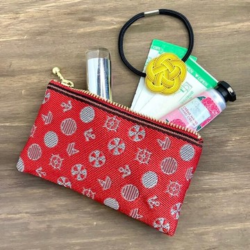 【海洋風】榻榻米邊飾 迷你小包 證件夾 零錢包 紅色 海洋 帆船 夕陽