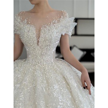 一字肩在逃公主孕婦大碼胖mm婚紗