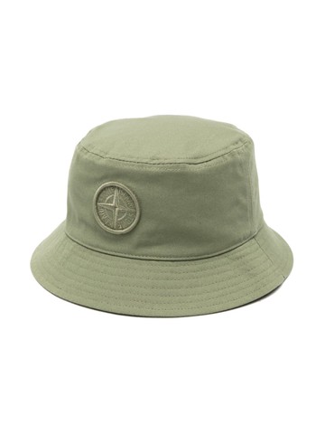 Stone Island Junior - logo-patch cotton bucket hat - kids - Cotton/Cotton - 3 - Green