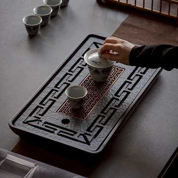 茶盤石盤家用烏金盤小型功夫茶具簡約茶海輕奢現代蓄水排水干泡臺