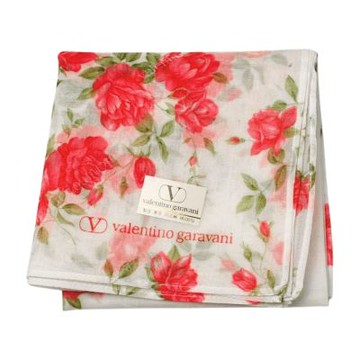 Valentino Garavani 華倫天奴白底紅玫瑰圖騰字母LOGO帕巾(44CM)