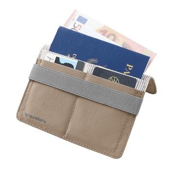 《TRAVELON》防盜綁帶護照夾(沙棕)