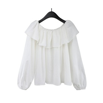 現貨+預購 襯衫長袖上衣-荷葉邊一字領露肩寬鬆女裝2色74kr28【獨家進口】【米蘭精品】