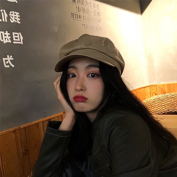 秋冬PU皮質報童帽子女英倫復古韓版ins日系貝雷畫家帽網紅八角帽1入
